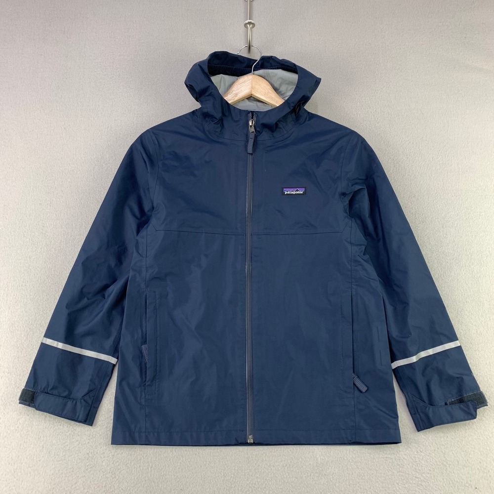 Patagonia Torrentshell Rain Jacket Kids M 10 Blue Outdoor H2No Waterproof Hood